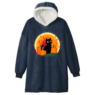 Cute Fall Autumn Lover Black Cat And Pumpkins Hooded Wearable Blanket