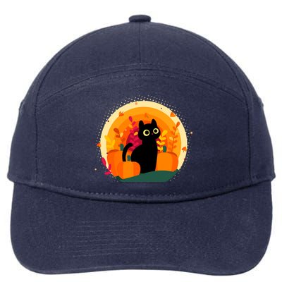 Cute Fall Autumn Lover Black Cat And Pumpkins 7-Panel Snapback Hat