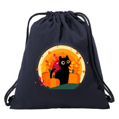 Cute Fall Autumn Lover Black Cat And Pumpkins Drawstring Bag