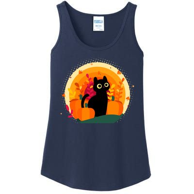 Cute Fall Autumn Lover Black Cat And Pumpkins Ladies Essential Tank