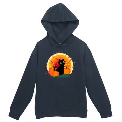 Cute Fall Autumn Lover Black Cat And Pumpkins Urban Pullover Hoodie