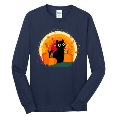 Cute Fall Autumn Lover Black Cat And Pumpkins Tall Long Sleeve T-Shirt