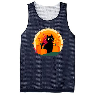 Cute Fall Autumn Lover Black Cat And Pumpkins Mesh Reversible Basketball Jersey Tank