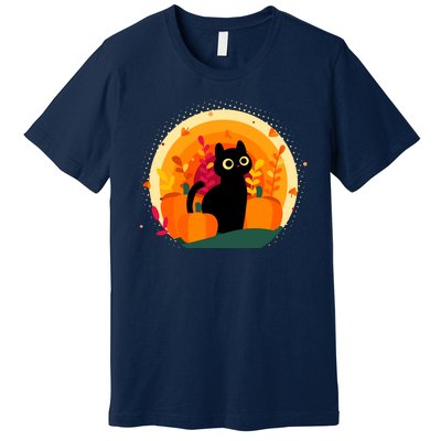 Cute Fall Autumn Lover Black Cat And Pumpkins Premium T-Shirt