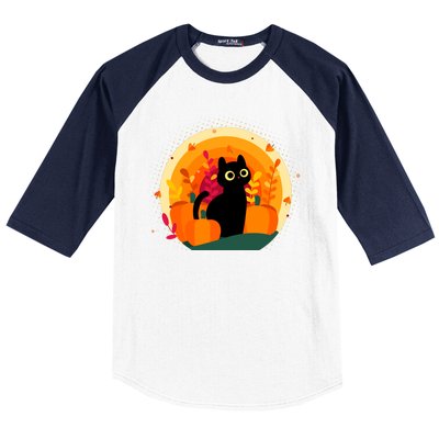 Cute Fall Autumn Lover Black Cat And Pumpkins Baseball Sleeve Shirt