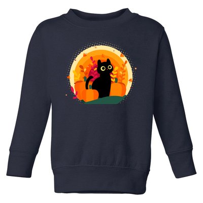 Cute Fall Autumn Lover Black Cat And Pumpkins Toddler Sweatshirt