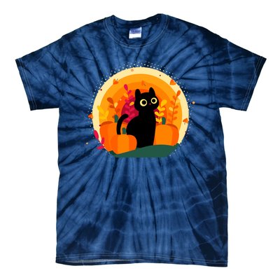 Cute Fall Autumn Lover Black Cat And Pumpkins Tie-Dye T-Shirt