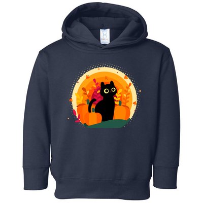 Cute Fall Autumn Lover Black Cat And Pumpkins Toddler Hoodie