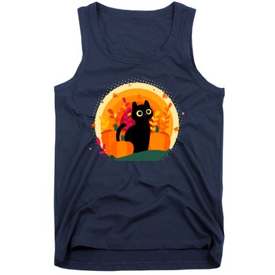 Cute Fall Autumn Lover Black Cat And Pumpkins Tank Top