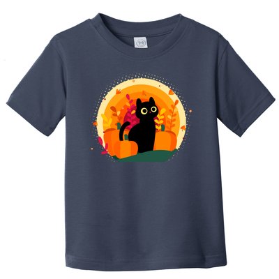 Cute Fall Autumn Lover Black Cat And Pumpkins Toddler T-Shirt