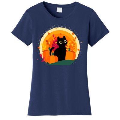 Cute Fall Autumn Lover Black Cat And Pumpkins Women's T-Shirt