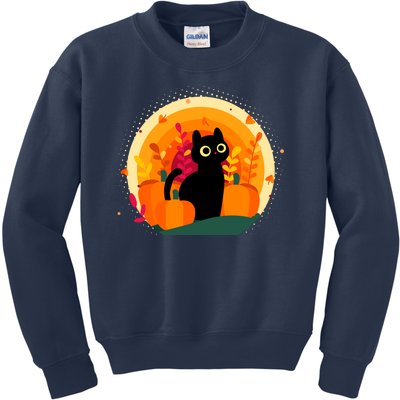 Cute Fall Autumn Lover Black Cat And Pumpkins Kids Sweatshirt