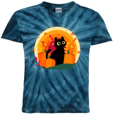 Cute Fall Autumn Lover Black Cat And Pumpkins Kids Tie-Dye T-Shirt