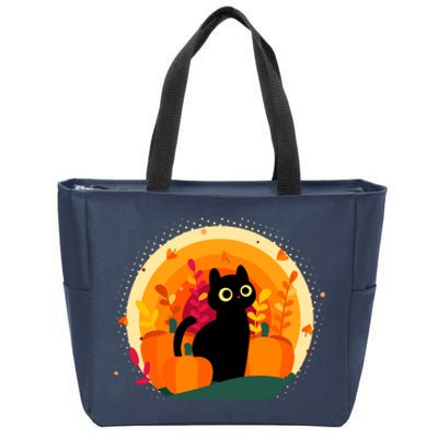 Cute Fall Autumn Lover Black Cat And Pumpkins Zip Tote Bag