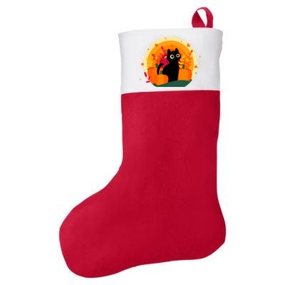 Cute Fall Autumn Lover Black Cat And Pumpkins Felt Holiday Christmas Stocking