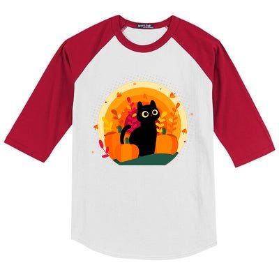 Cute Fall Autumn Lover Black Cat And Pumpkins Kids Colorblock Raglan Jersey