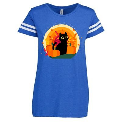 Cute Fall Autumn Lover Black Cat And Pumpkins Enza Ladies Jersey Football T-Shirt