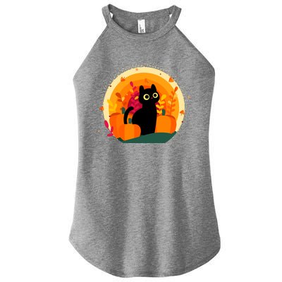 Cute Fall Autumn Lover Black Cat And Pumpkins Women's Perfect Tri Rocker Tank