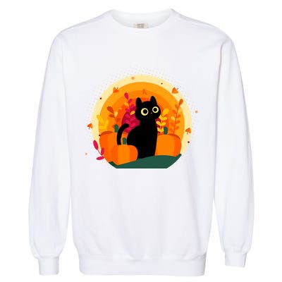 Cute Fall Autumn Lover Black Cat And Pumpkins Garment-Dyed Sweatshirt