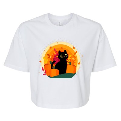 Cute Fall Autumn Lover Black Cat And Pumpkins Bella+Canvas Jersey Crop Tee