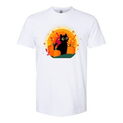 Cute Fall Autumn Lover Black Cat And Pumpkins Softstyle CVC T-Shirt