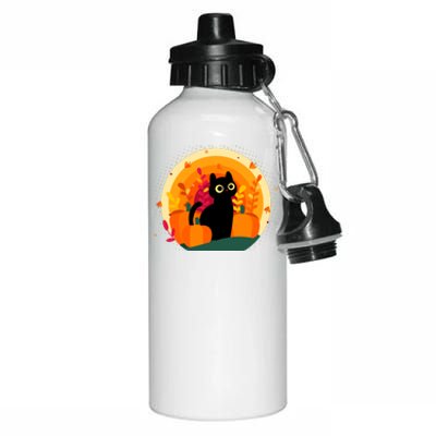 Cute Fall Autumn Lover Black Cat And Pumpkins Aluminum Water Bottle