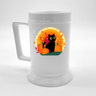 Cute Fall Autumn Lover Black Cat And Pumpkins Beer Stein