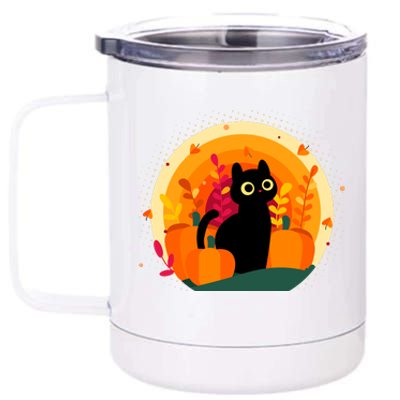 Cute Fall Autumn Lover Black Cat And Pumpkins 12 oz Stainless Steel Tumbler Cup