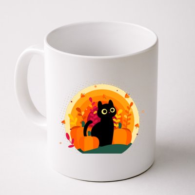 Cute Fall Autumn Lover Black Cat And Pumpkins Coffee Mug