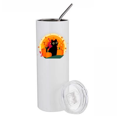 Cute Fall Autumn Lover Black Cat And Pumpkins Stainless Steel Tumbler