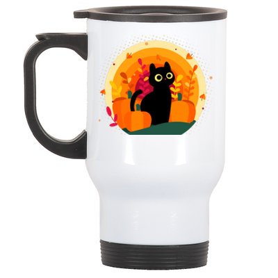 Cute Fall Autumn Lover Black Cat And Pumpkins Stainless Steel Travel Mug