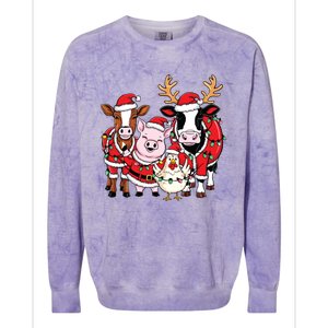 Cute Farm Animals Christmas Sweatshirt Santa Cow Pig Chicken Christmas Colorblast Crewneck Sweatshirt