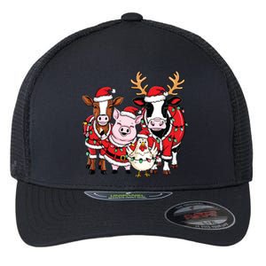 Cute Farm Animals Christmas Sweatshirt Santa Cow Pig Chicken Christmas Flexfit Unipanel Trucker Cap