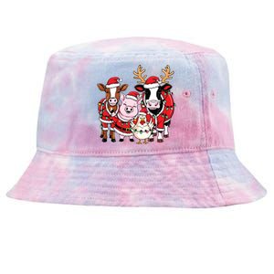 Cute Farm Animals Christmas Sweatshirt Santa Cow Pig Chicken Christmas Tie-Dyed Bucket Hat