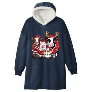 Cute Farm Animals Christmas Sweatshirt Santa Cow Pig Chicken Christmas Hooded Wearable Blanket