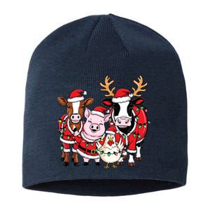 Cute Farm Animals Christmas Sweatshirt Santa Cow Pig Chicken Christmas Sustainable Beanie