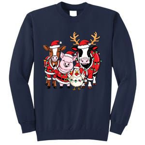 Cute Farm Animals Christmas Sweatshirt Santa Cow Pig Chicken Christmas Tall Sweatshirt