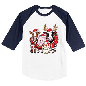 Cute Farm Animals Christmas Sweatshirt Santa Cow Pig Chicken Christmas Baseball Sleeve Shirt