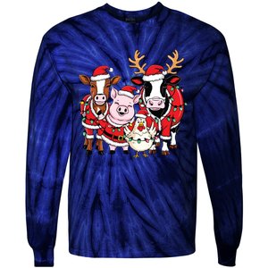 Cute Farm Animals Christmas Sweatshirt Santa Cow Pig Chicken Christmas Tie-Dye Long Sleeve Shirt