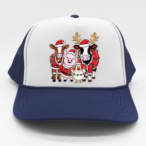 Cute Farm Animals Christmas Sweatshirt Santa Cow Pig Chicken Christmas Trucker Hat