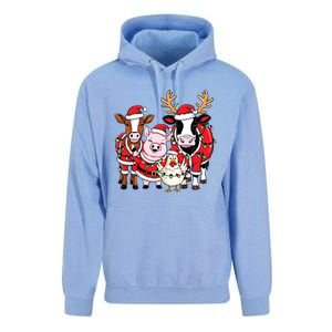 Cute Farm Animals Christmas Sweatshirt Santa Cow Pig Chicken Christmas Unisex Surf Hoodie