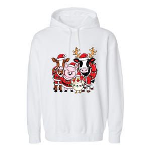 Cute Farm Animals Christmas Sweatshirt Santa Cow Pig Chicken Christmas Garment-Dyed Fleece Hoodie