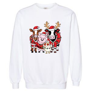 Cute Farm Animals Christmas Sweatshirt Santa Cow Pig Chicken Christmas Garment-Dyed Sweatshirt