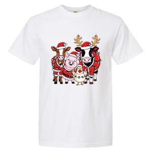 Cute Farm Animals Christmas Sweatshirt Santa Cow Pig Chicken Christmas Garment-Dyed Heavyweight T-Shirt