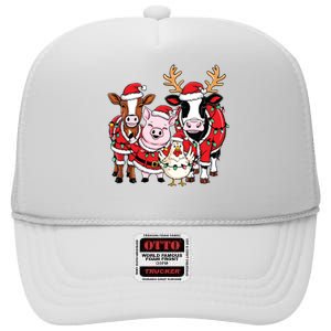 Cute Farm Animals Christmas Sweatshirt Santa Cow Pig Chicken Christmas High Crown Mesh Back Trucker Hat