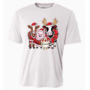 Cute Farm Animals Christmas Sweatshirt Santa Cow Pig Chicken Christmas Cooling Performance Crew T-Shirt