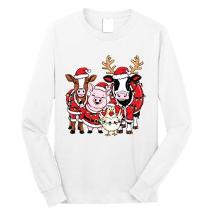 Cute Farm Animals Christmas Sweatshirt Santa Cow Pig Chicken Christmas Long Sleeve Shirt