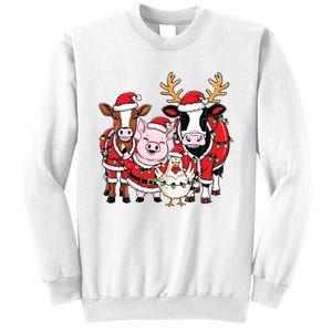 Cute Farm Animals Christmas Sweatshirt Santa Cow Pig Chicken Christmas Sweatshirt