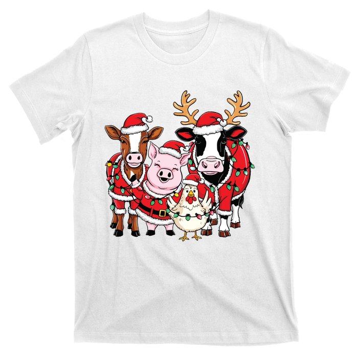 Cute Farm Animals Christmas Sweatshirt Santa Cow Pig Chicken Christmas T-Shirt