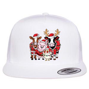 Cute Farm Animals Christmas Sweatshirt Santa Cow Pig Chicken Christmas Flat Bill Trucker Hat